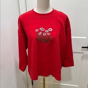 Marcia Holler red daisy sweatshirt (cropped sleeves)